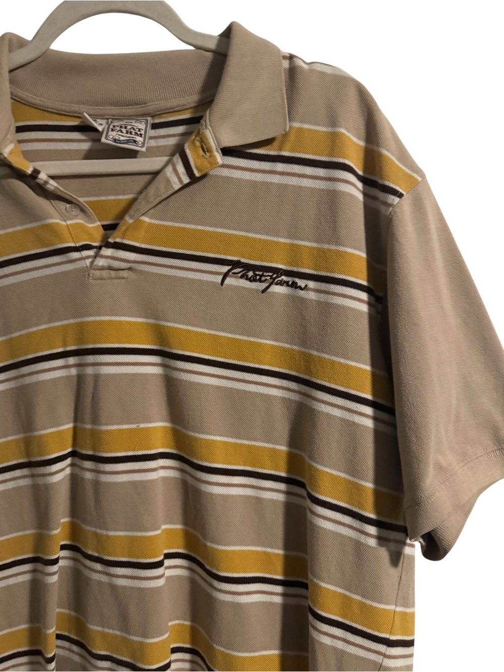 VTG Y2K Phat Farm Men’s Yellow Tan Brown Striped Streetwear Baggy Polo Shirt XL